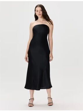 Quince Strapless Slip Midi Dress Navy Blue NWT